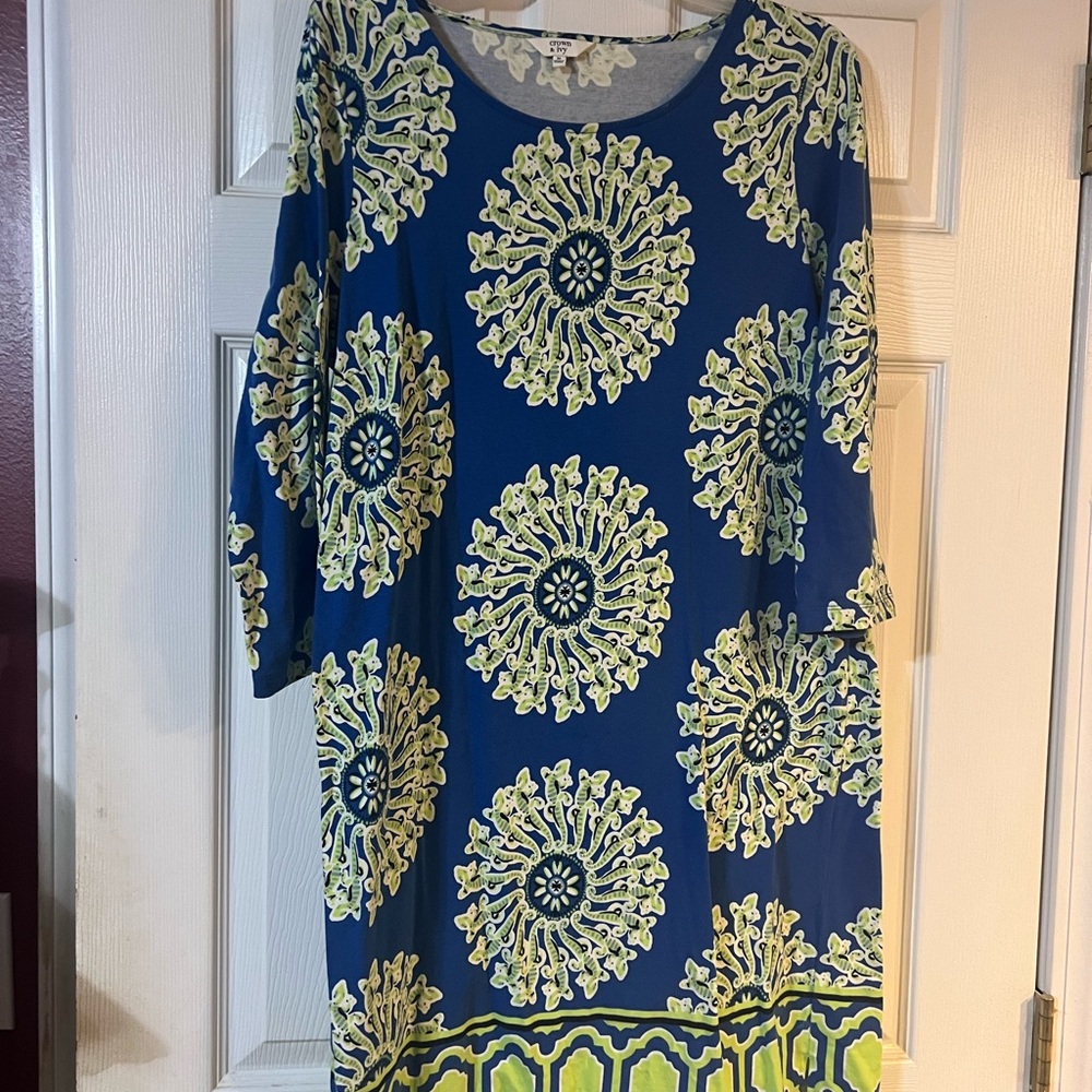 Crown & Ivy Blue and Yellow Patterned Dress